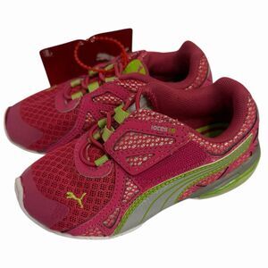 Kids Sneakers Puma Youth Size 9 Pink Green Running Shoes Hook Loop ioCELL NWT